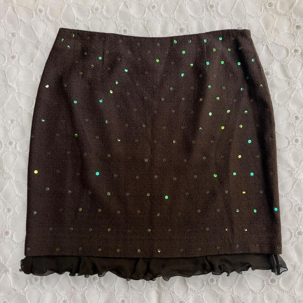 Vintage Y2K W.D.N.Y. Silk Chocolate Brown Sequin Mini Skirt